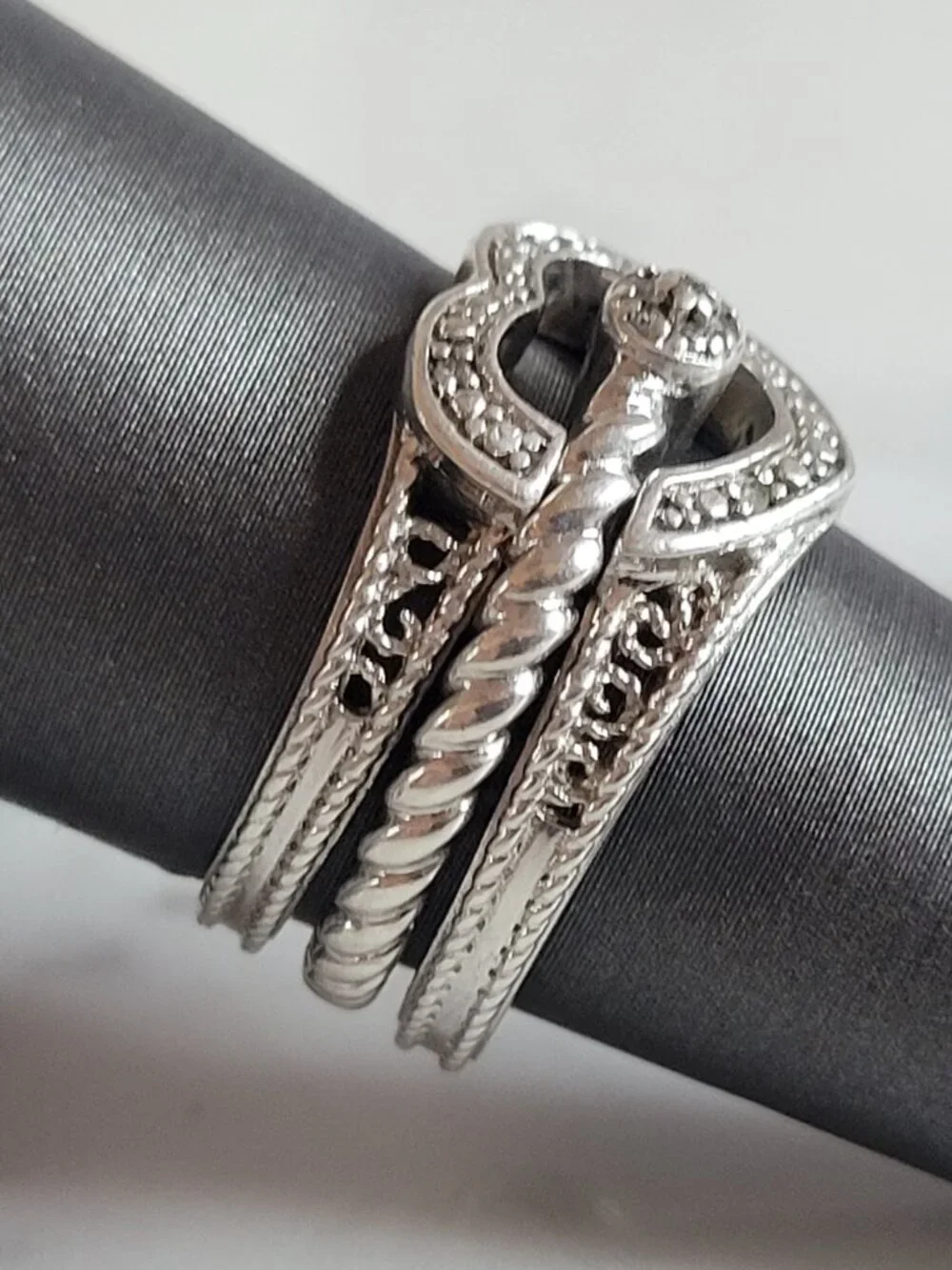 Womens Vintage Estate Sterling Silver Diamond Heart Ring 6.8g #E3641